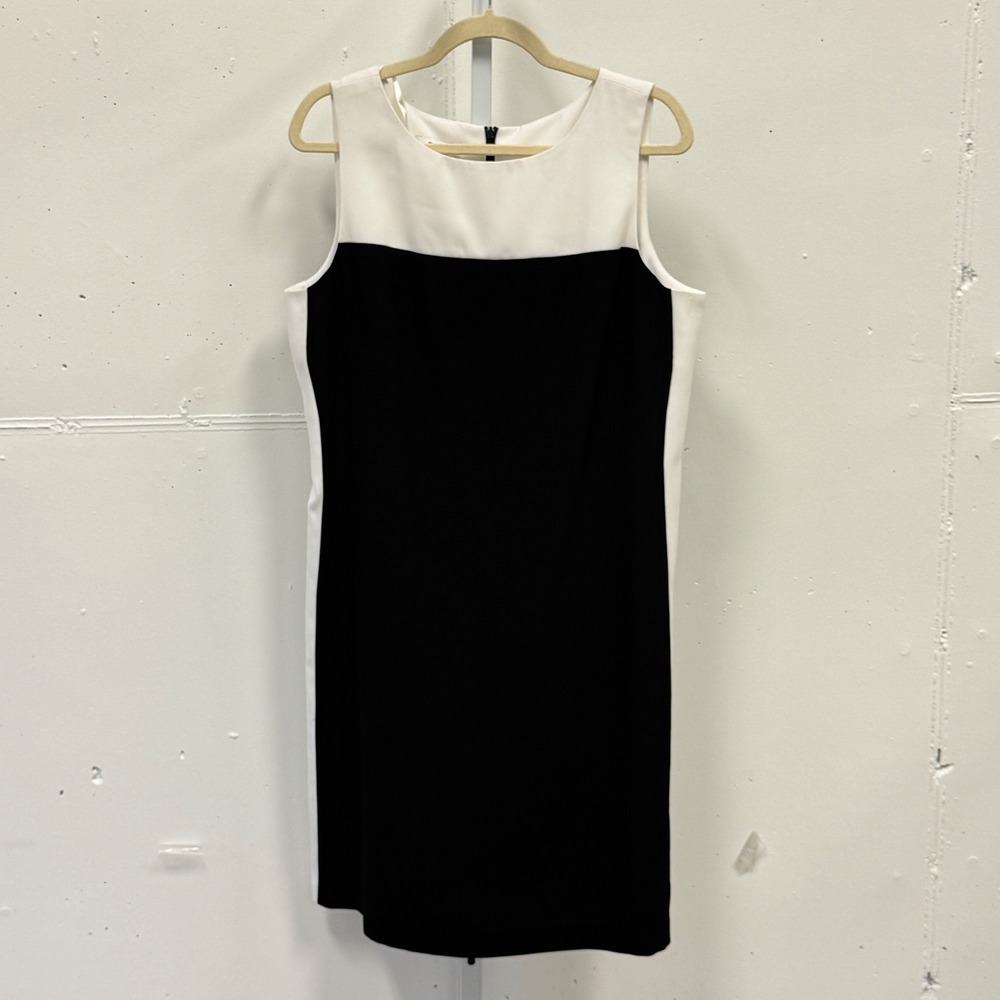 Dressbarn Colorblock Sheath Dress Black White Sleeveless Size 14 0356Y94
